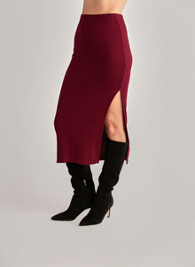 Clean Waist Knit Skirt with Side Slit | Deep Merlot