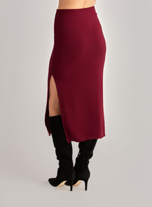 Clean Waist Knit Skirt with Side Slit | Deep Merlot
