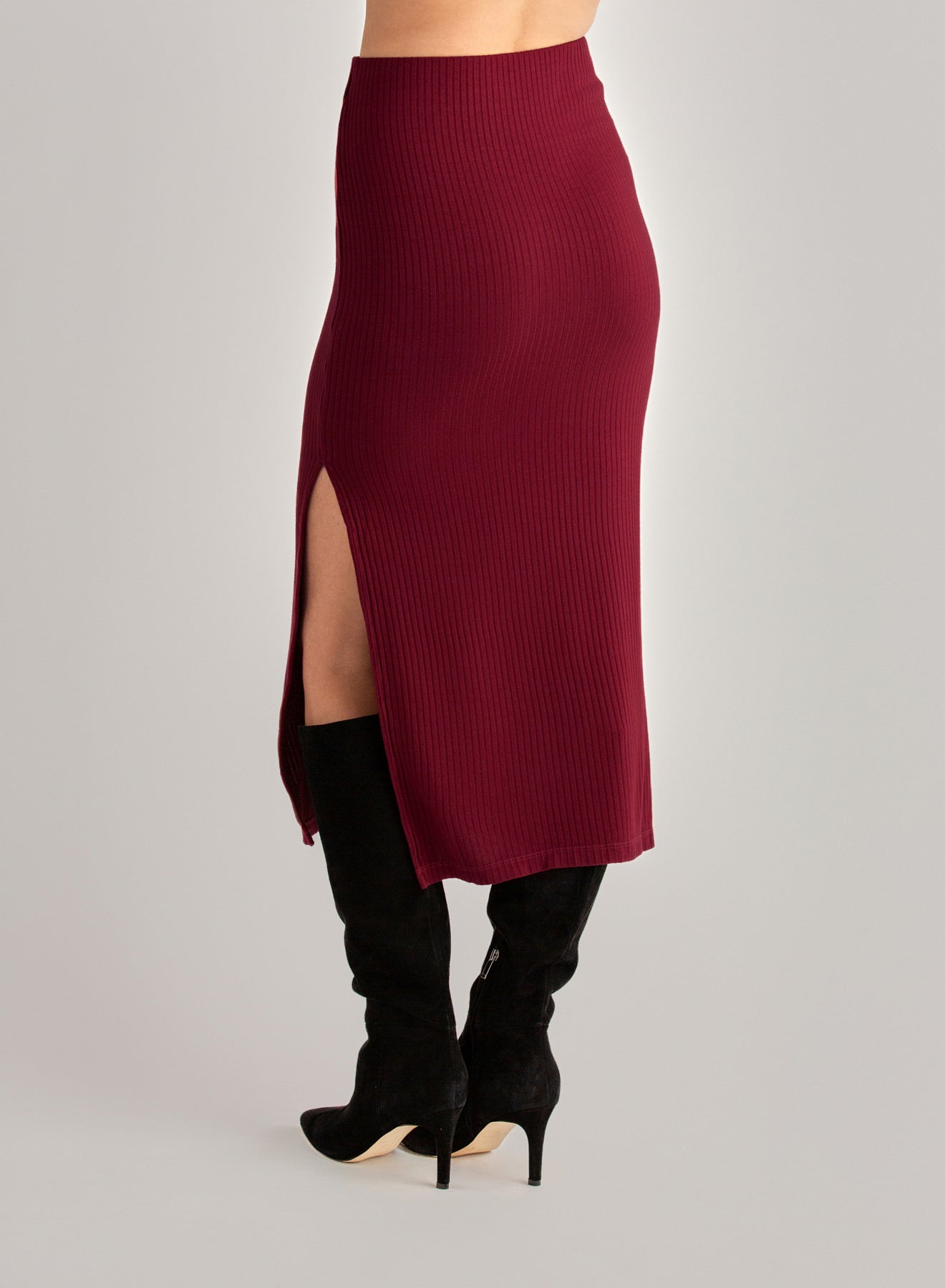 Clean Waist Knit Skirt with Side Slit | Deep Merlot