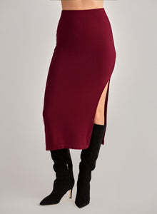 Clean Waist Knit Skirt with Side Slit | Deep Merlot