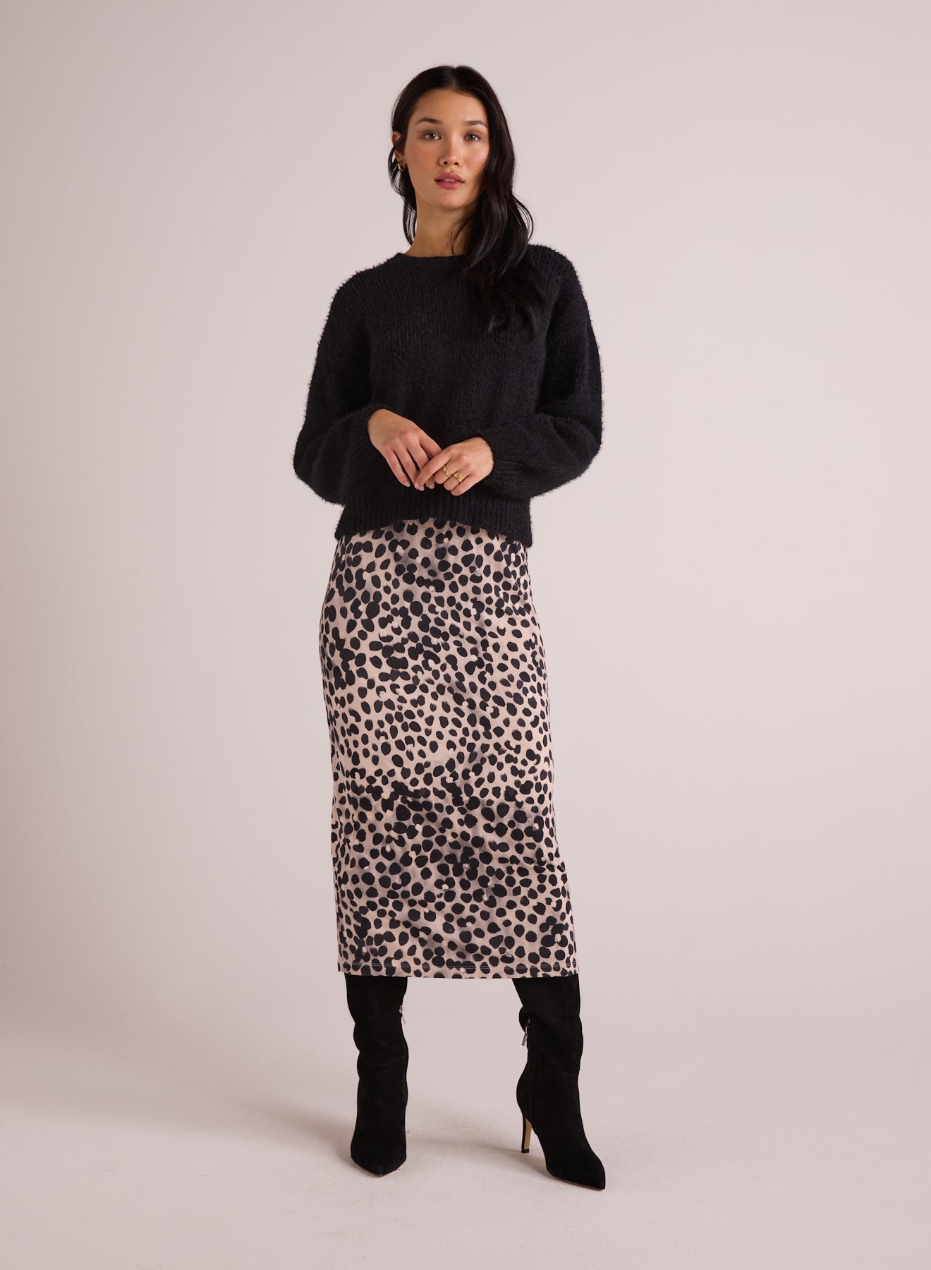 Clean Waist Straight Skirt | Winter Spots Print