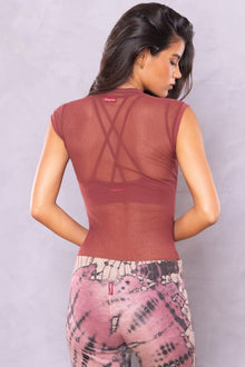 Women | Cap Sleeve Long Mesh Tee | Wine Not