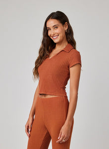 Collared Crop Top | Spring Brown