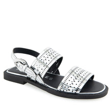 Carole Sandal Flat | Silver Mirror Faux Leather