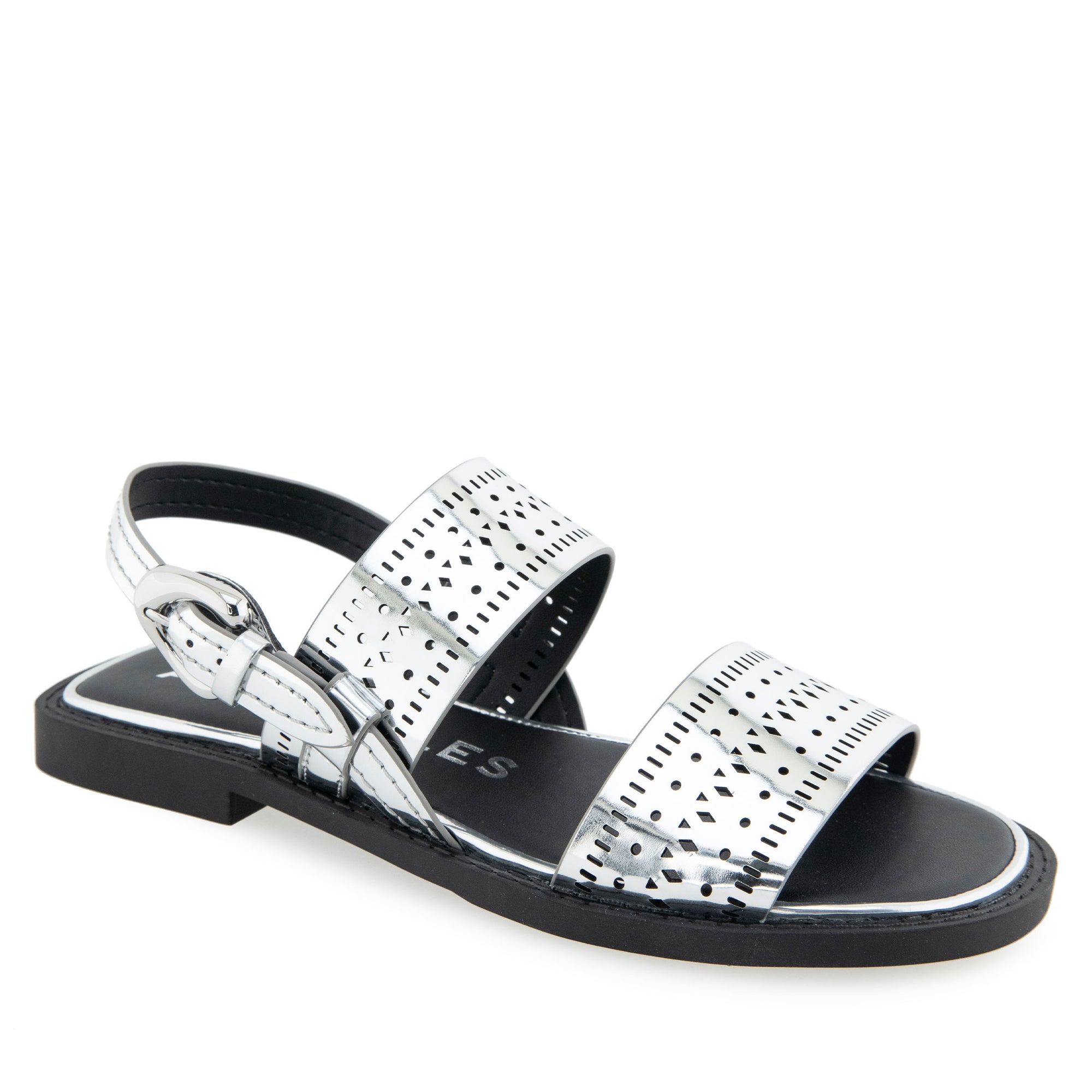 Carole Sandal Flat | Silver Mirror Faux Leather