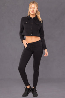 Women | Drawstring Jean Sweat Jogger | Black