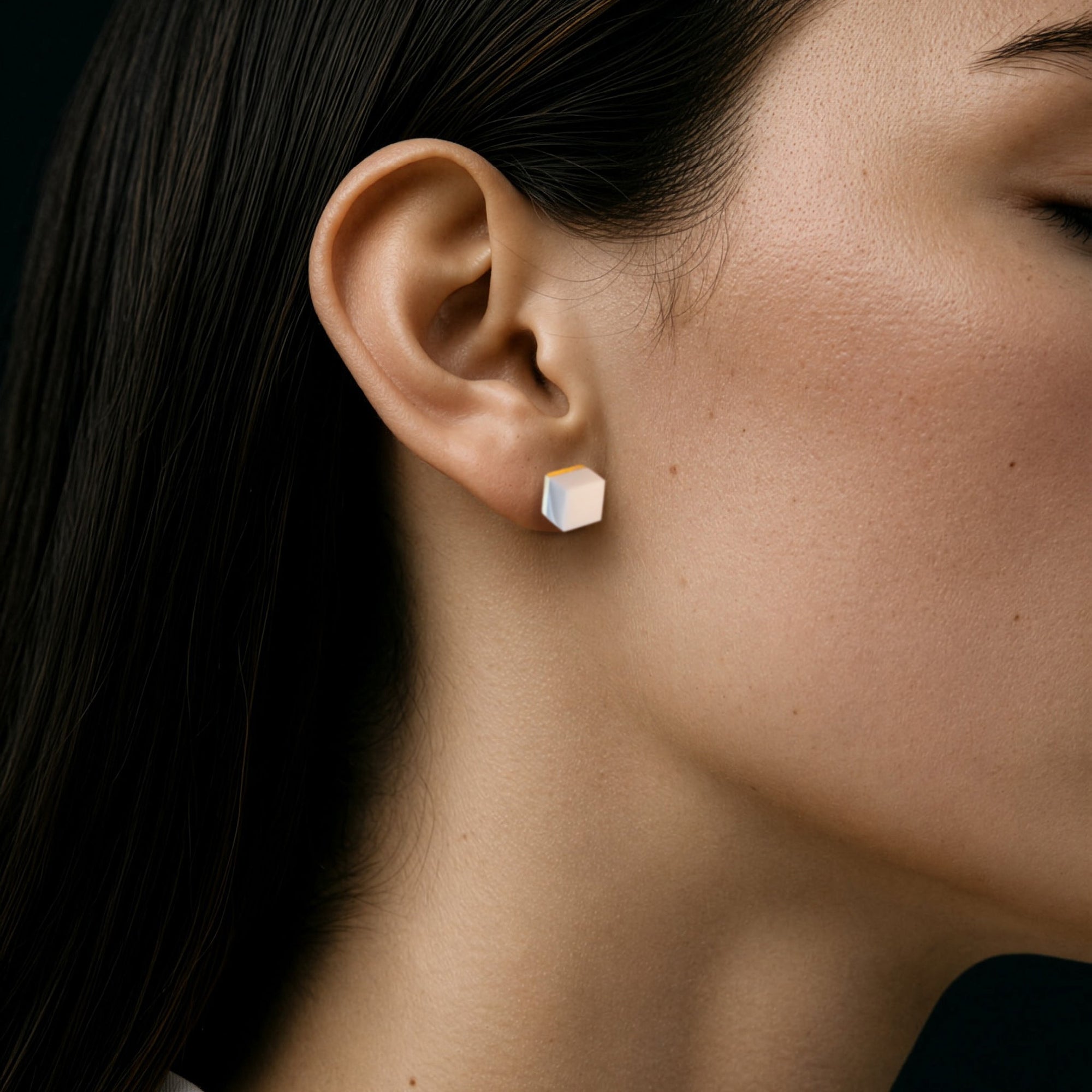 Cubic Earrings | 18K Gold-Plated on Brass | White Agate