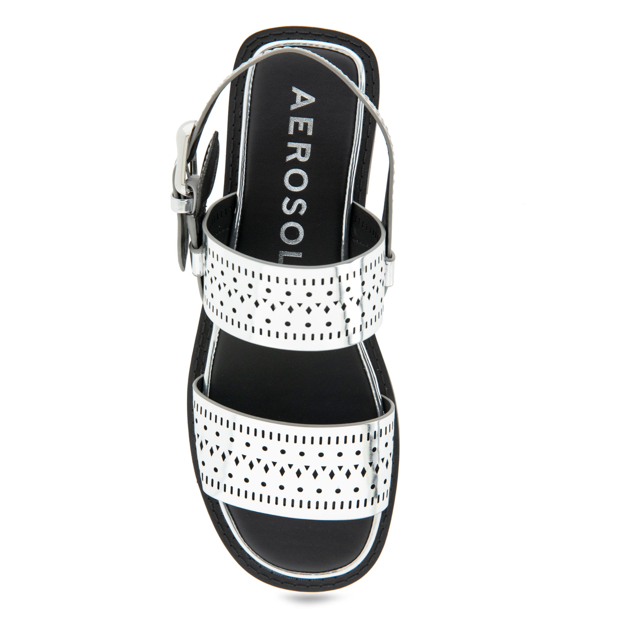 Carole Sandal Flat | Silver Mirror Faux Leather