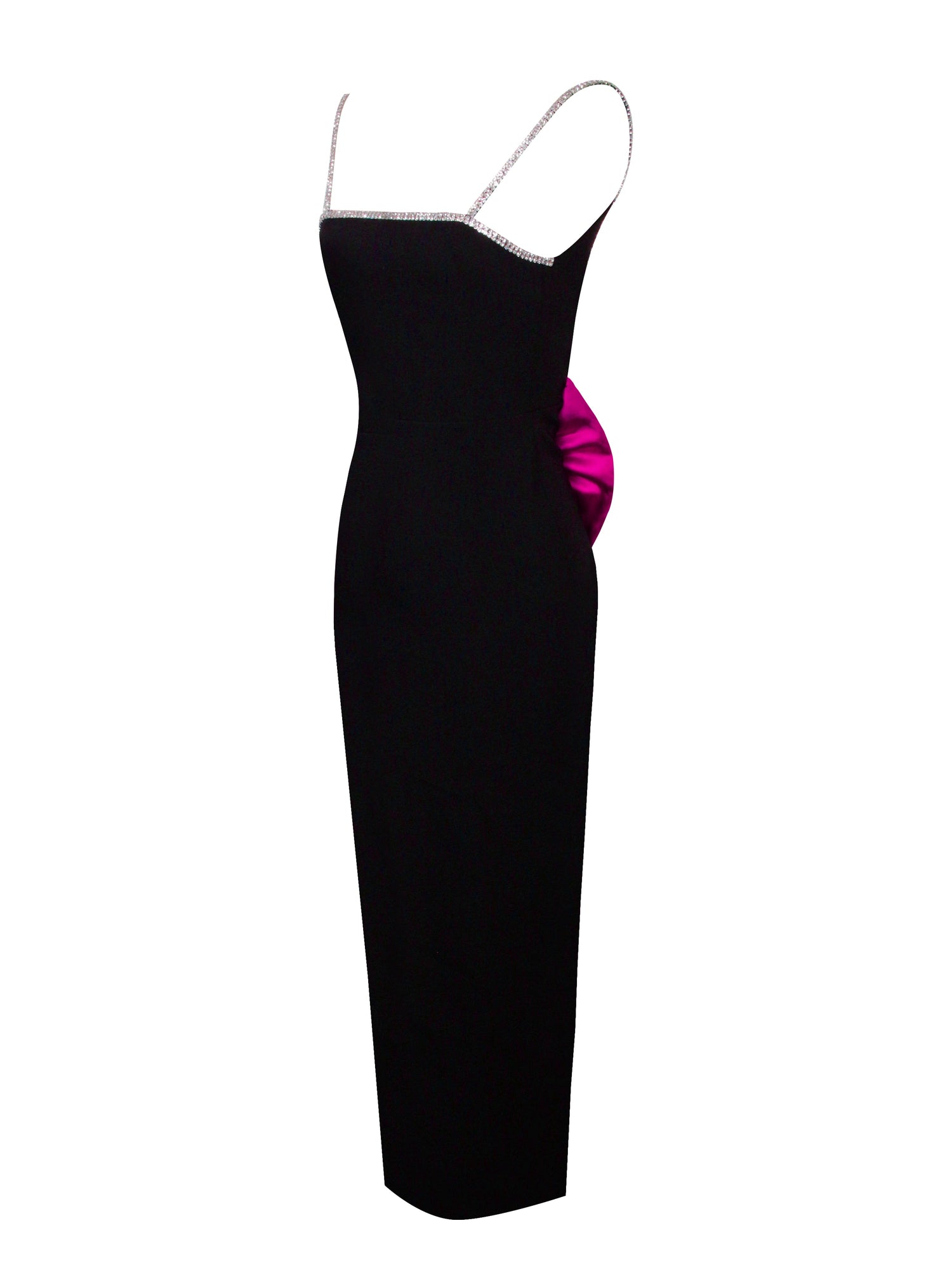 Flore Crystal Straps Backless Gown With Bow | Black