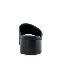 Denise Sandal Block Heel | Dark Blue Stretch Fabric