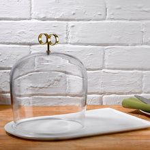Cupola Cake Dome With Brass Handle And Marble Base - High | Clear Crystal/Brass/Marble