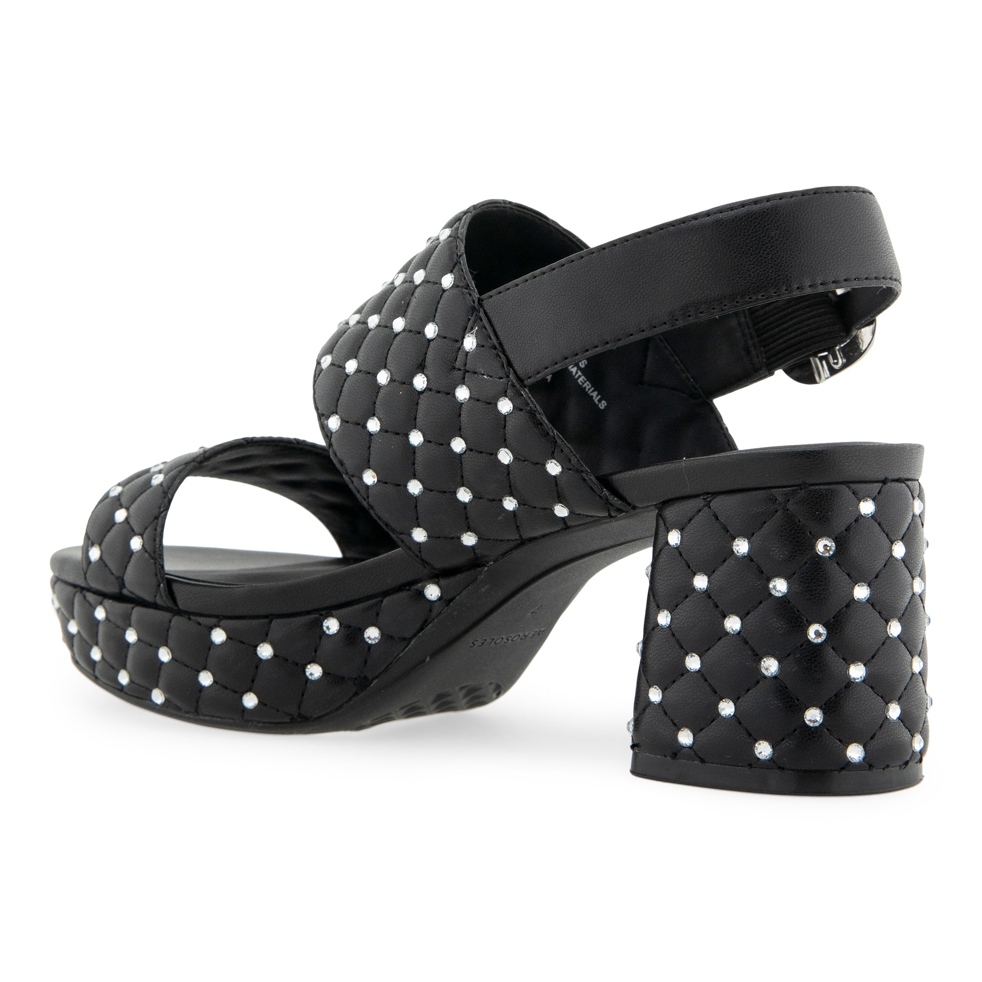 Camera Crystal Sandal Platform | Black Quilted Leather