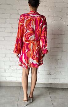 V-Neck Viscose Crepe Short Dress | Multi