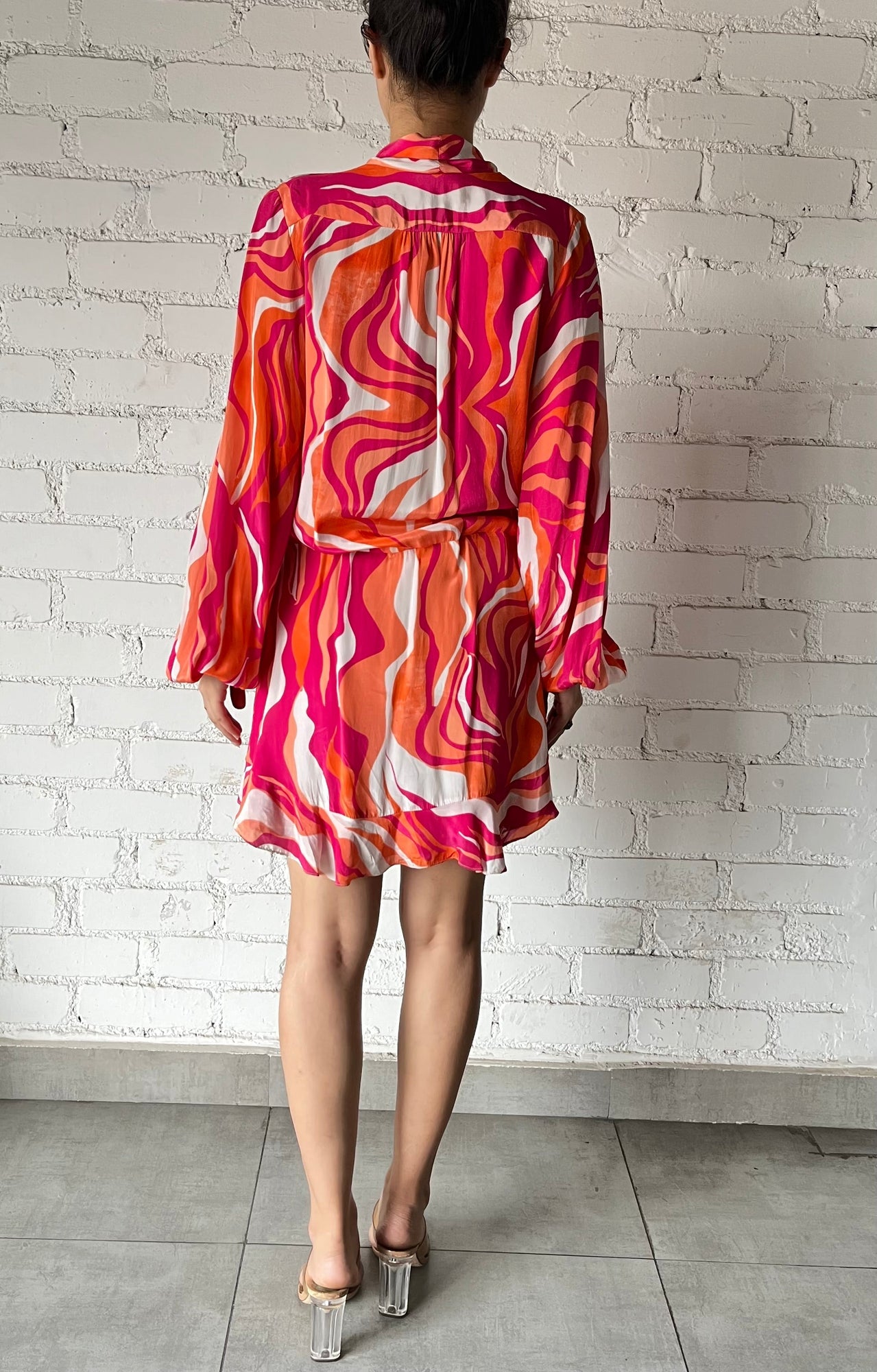 V-Neck Viscose Crepe Short Dress | Multi