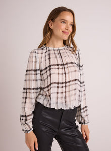 Elastic Shirred Top | Brushed Plaid Print