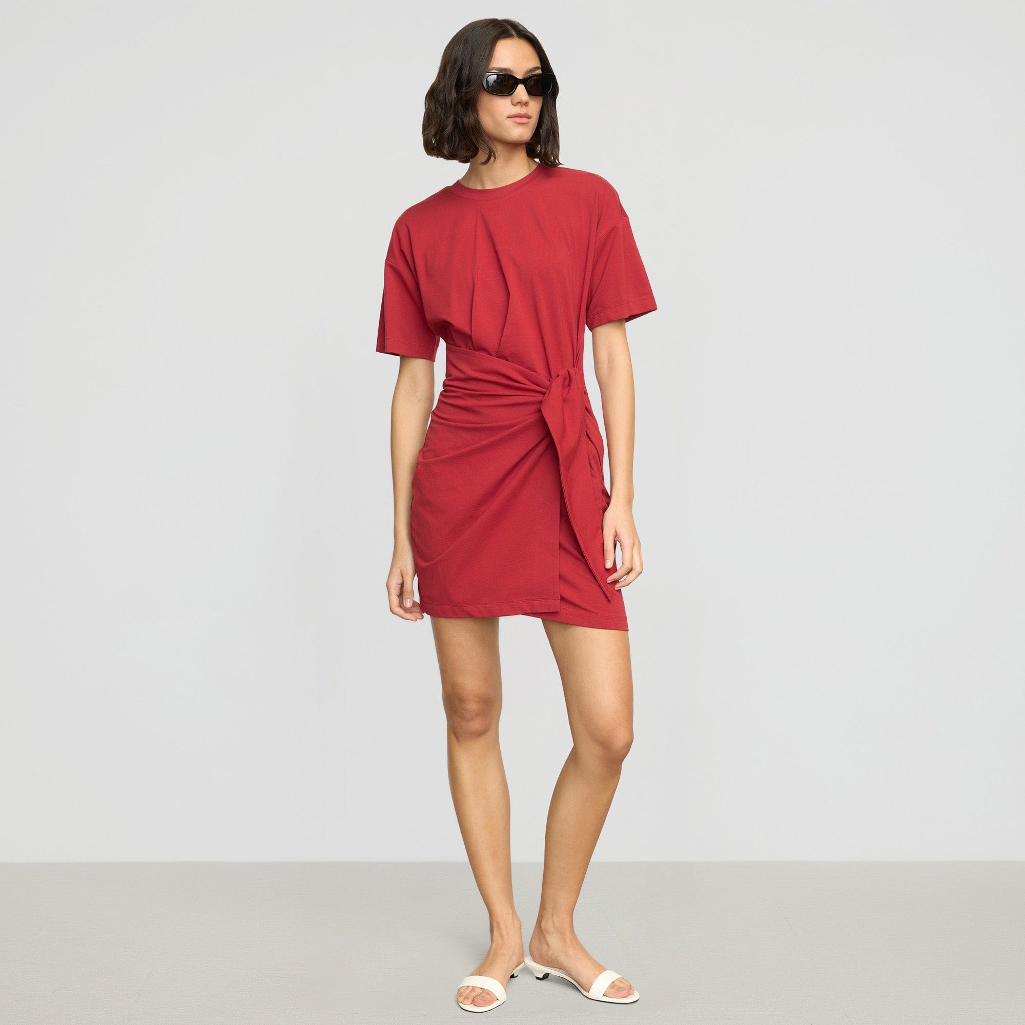 Fallon Organic Cotton T-Shirt Wrap Dress | Crimson