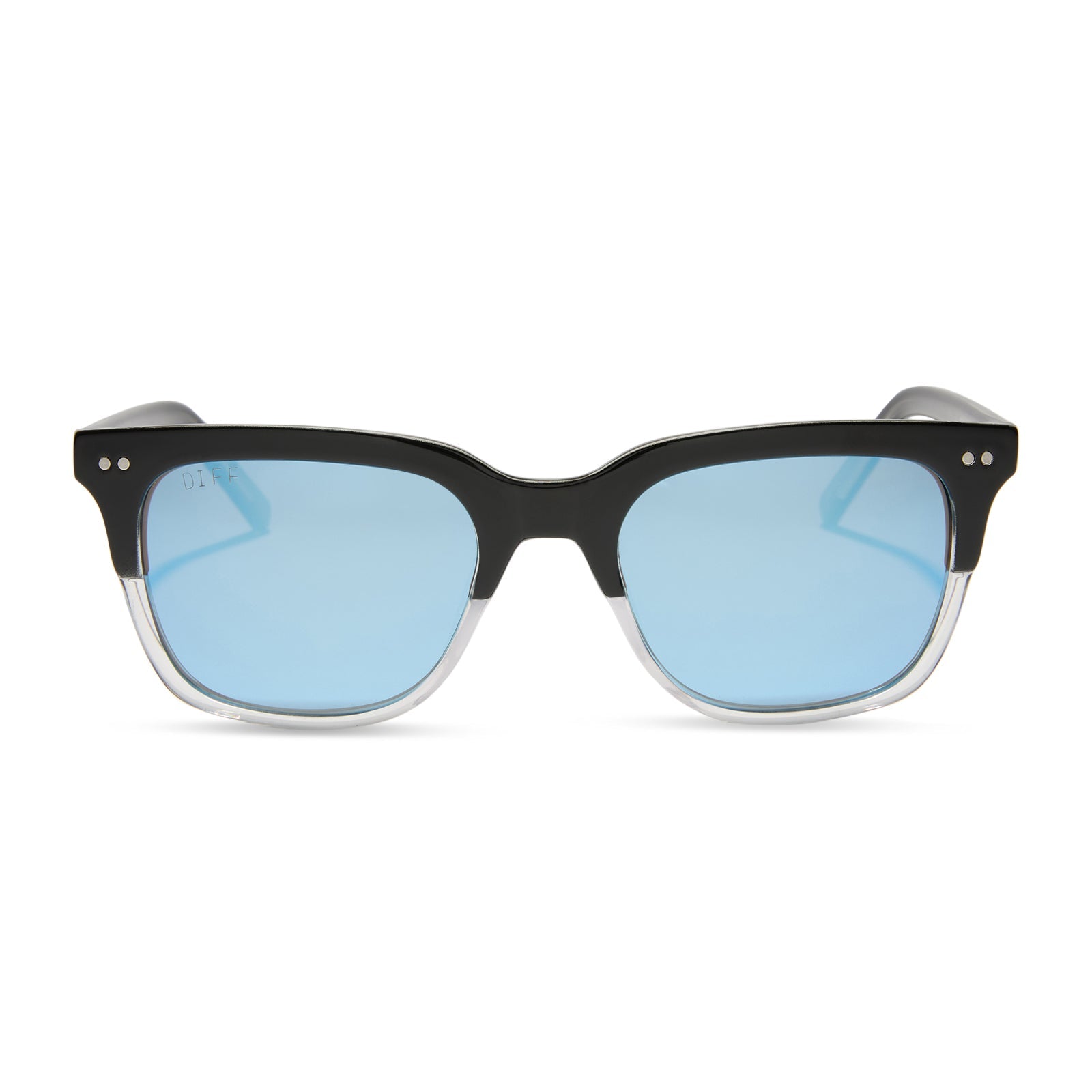 Unisex | Mr. Fantastic Sunglasses | Retro Black To Clear Gradient | Quantum Blue Polarized Lenses
