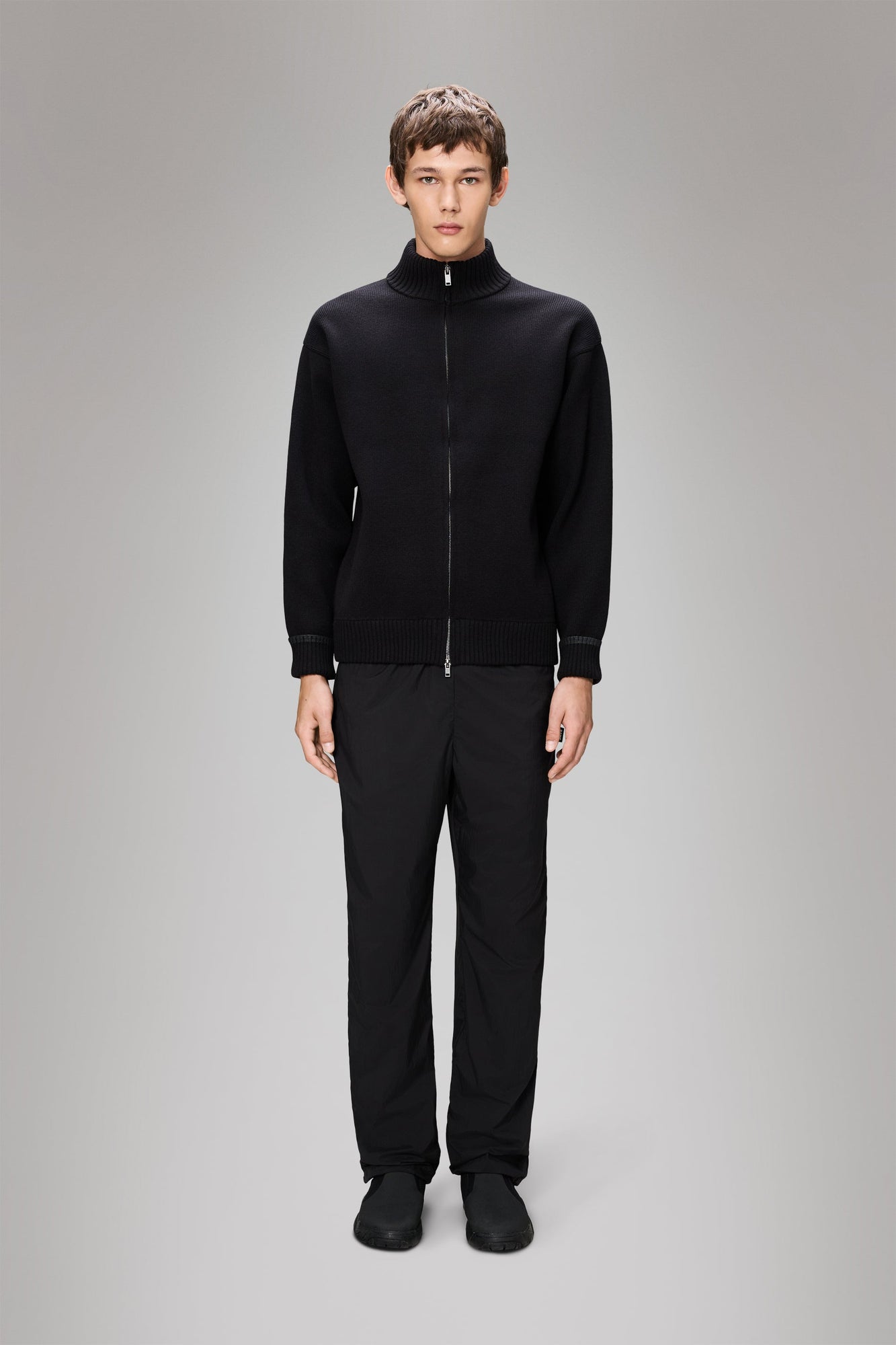 RAINS Sowa Knit Zip Cardigan Black Long Sleeve