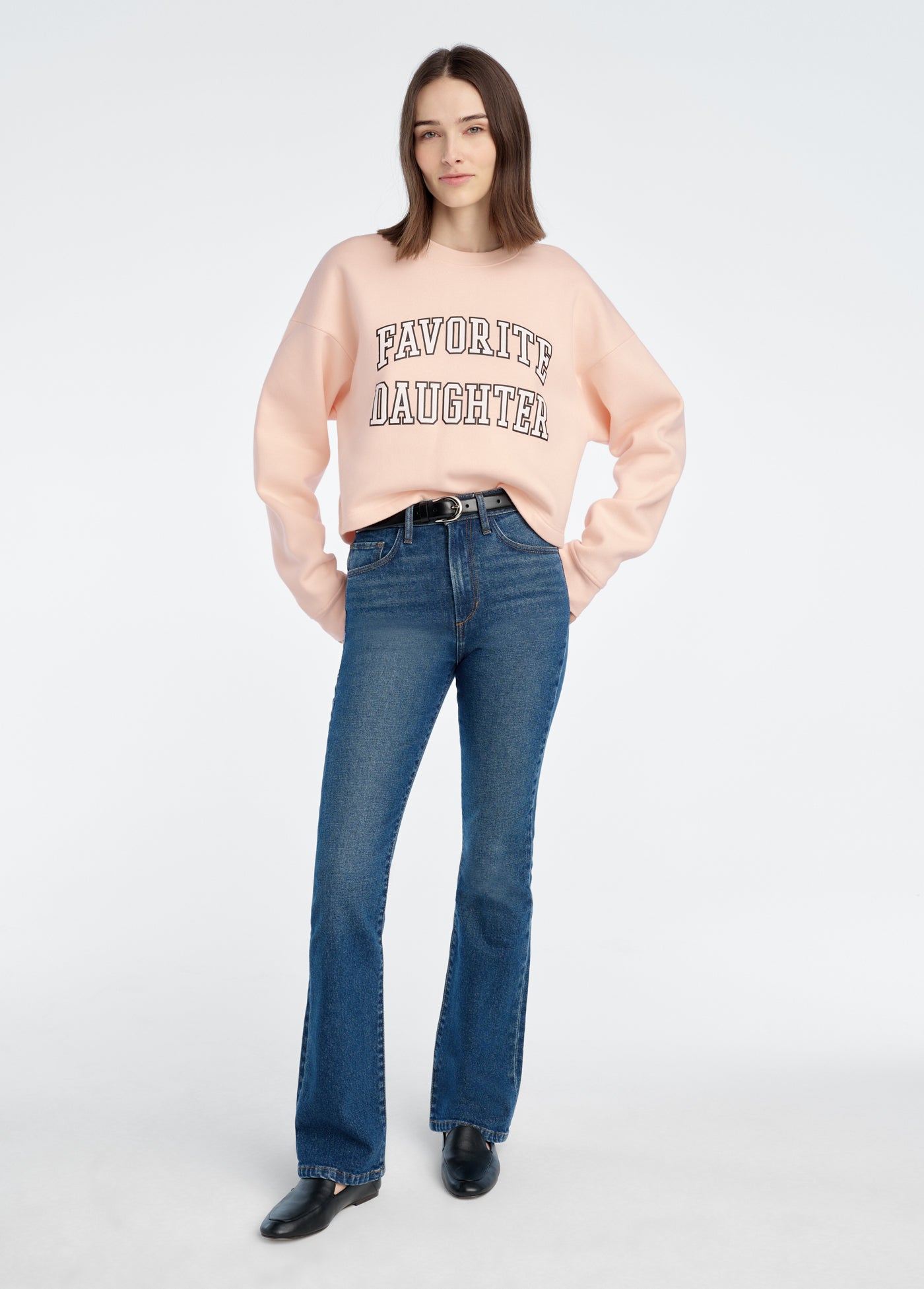 The Cropped Collegiate Sweatshirt | Pale Pink White