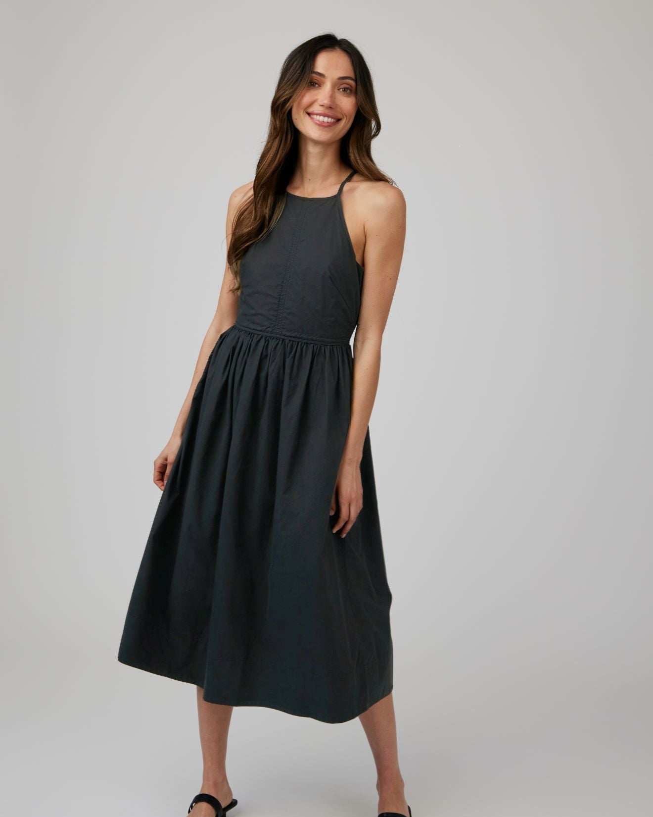 Fitted Midi Halter Dress | Black