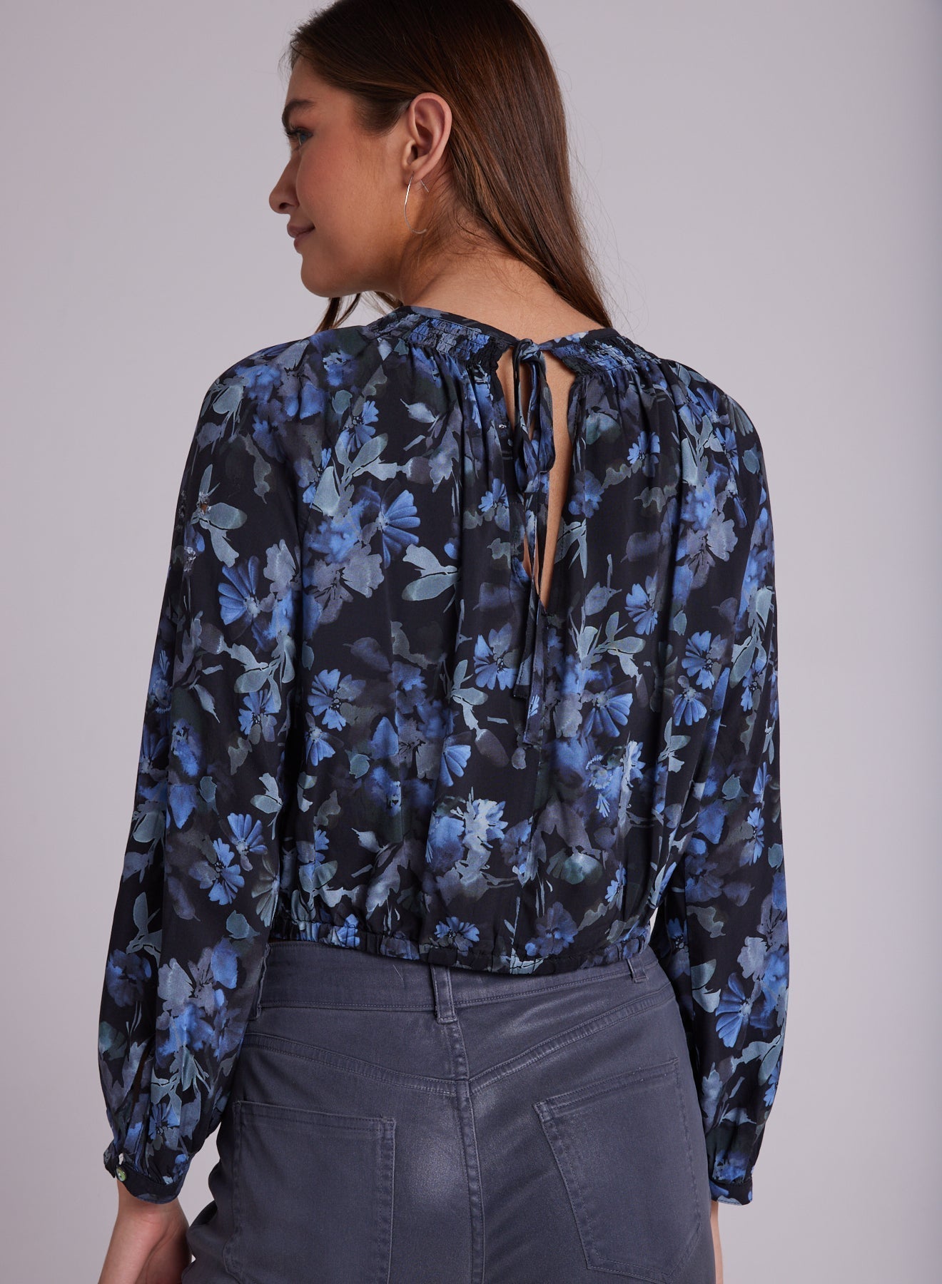 Smocked Tie Back Raglan Top | Frosted Floral Print