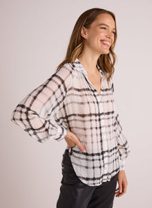 Flowy Raglan Sleeve Shirt | Brushed Plaid Print