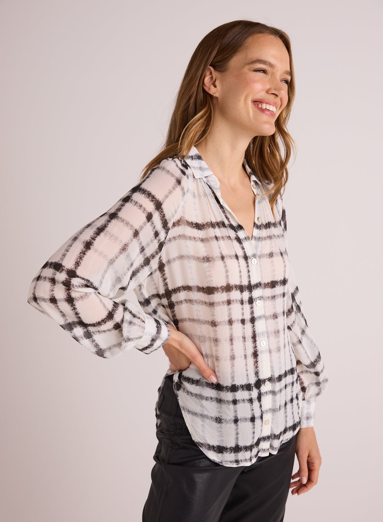 Flowy Raglan Sleeve Shirt | Brushed Plaid Print