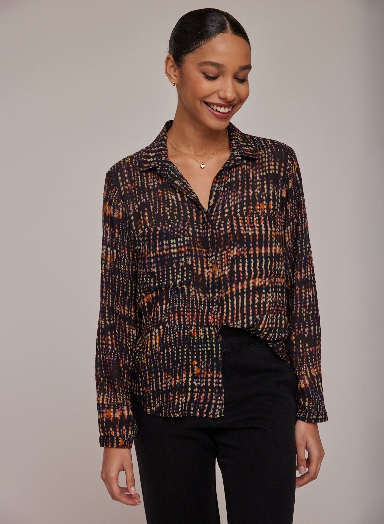 Full Button Down Hipster Shirt | City Lights Print