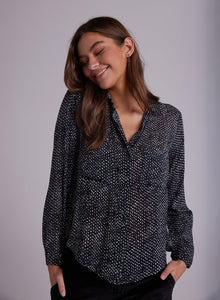 Full Button Down Hipster Shirt | Midnight Snow Print