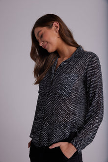 Full Button Down Hipster Shirt | Midnight Snow Print