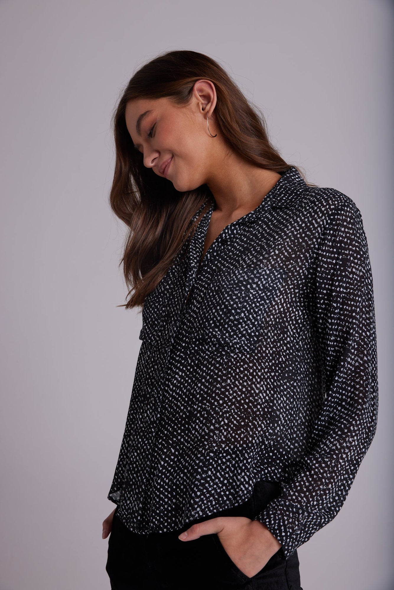Full Button Down Hipster Shirt | Midnight Snow Print