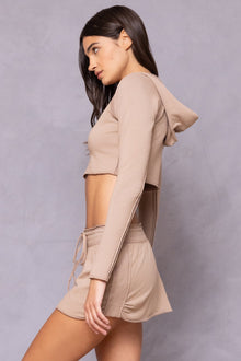 Women | Raw Edge Crop Sweatshirt Fleece Hoodie | Woodsmoke