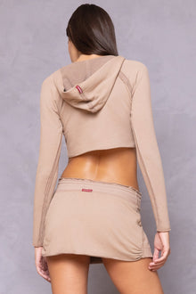 Women | Raw Edge Crop Sweatshirt Fleece Hoodie | Woodsmoke