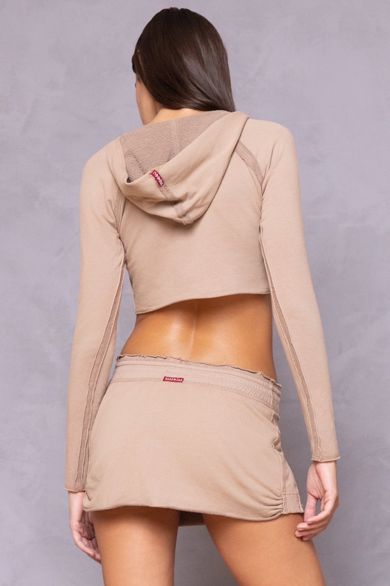 Women | Raw Edge Crop Sweatshirt Fleece Hoodie | Woodsmoke