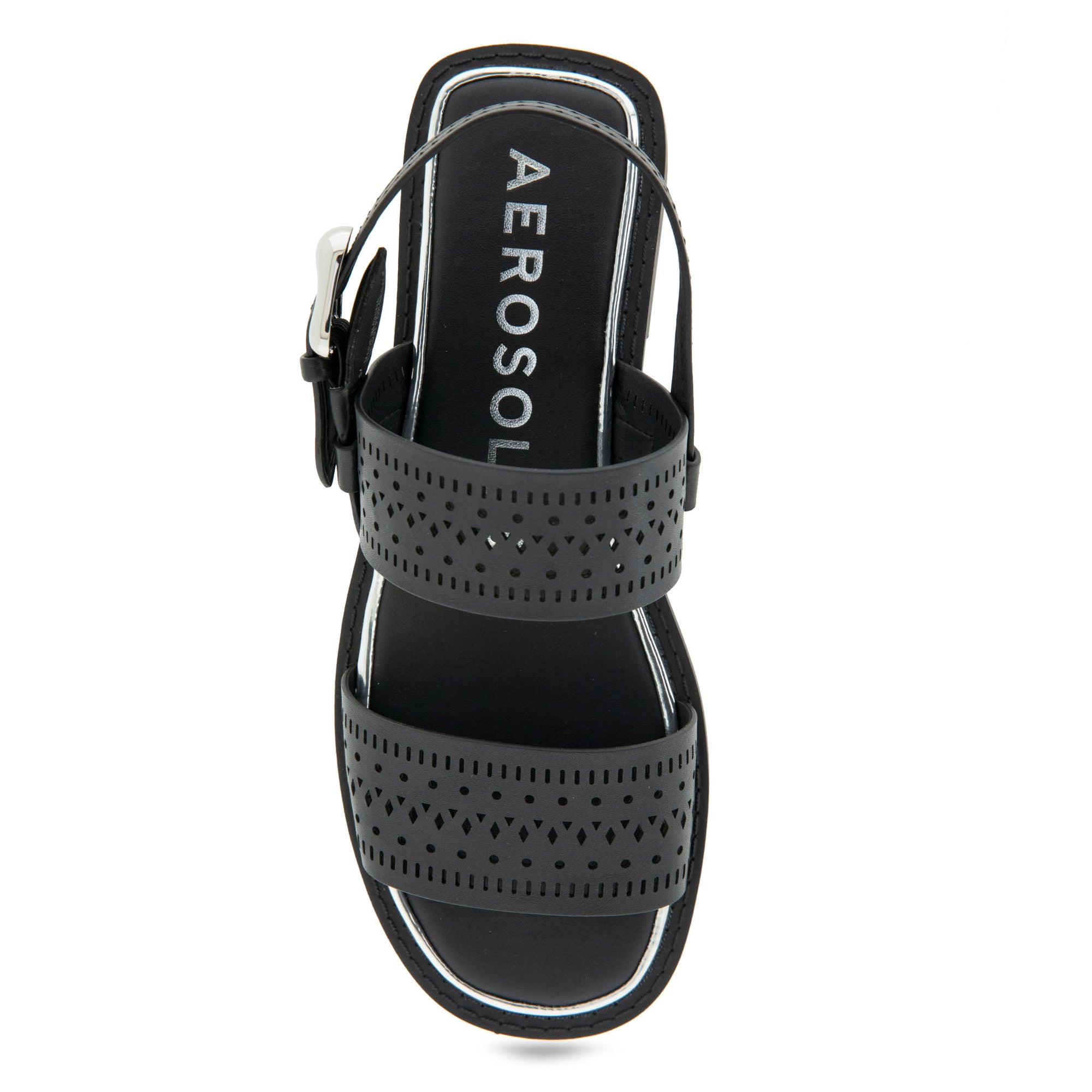 Carole Sandal Flat | Black Perf Faux Leather