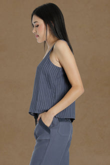 Women | Stripe Linen Button Tank | Dusk