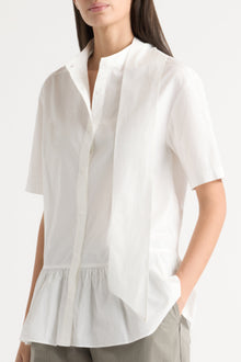 Karolina | Gretta Scarf-Neck Ruffled Tunic Blouse in Size Extra Small