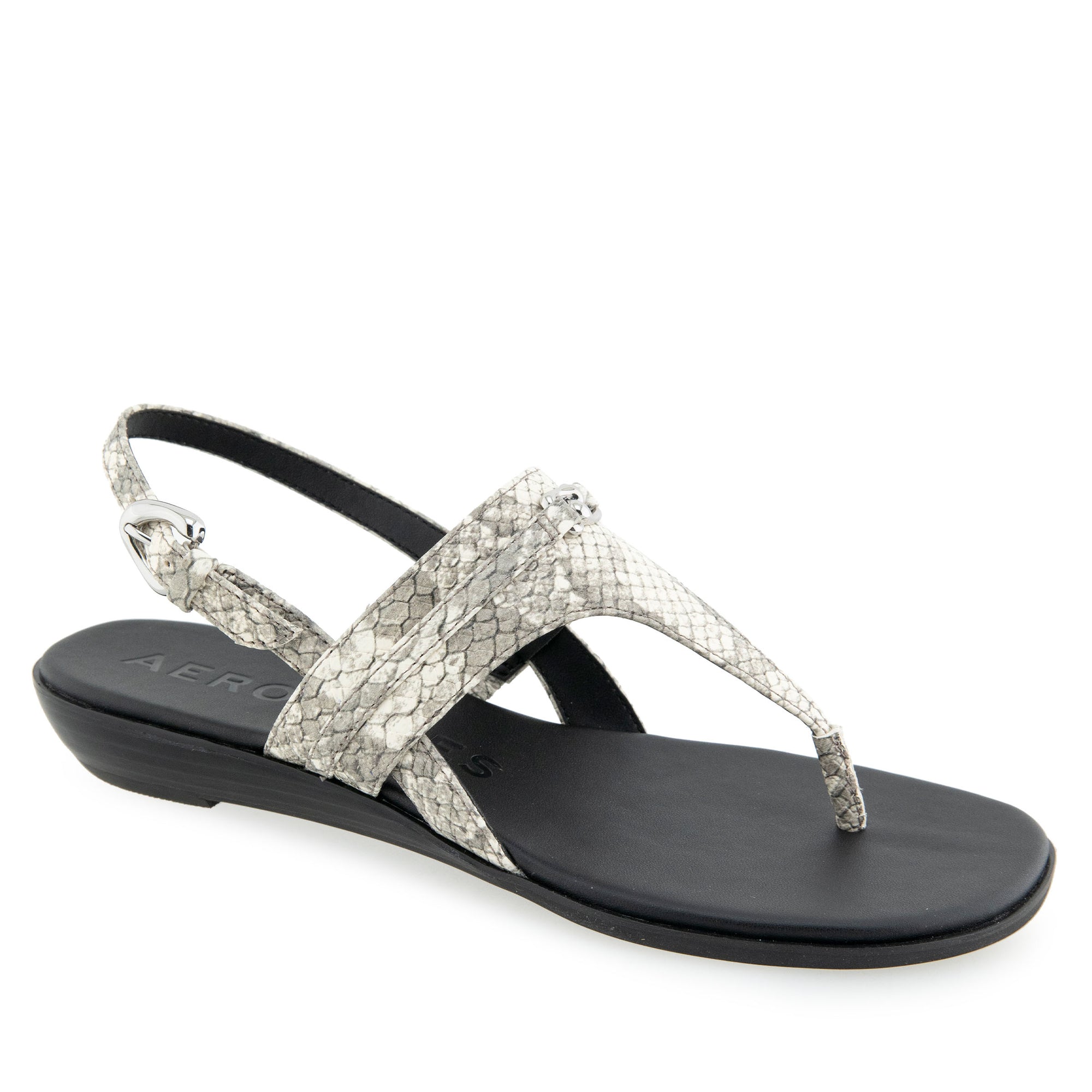 Gemal Sandal Flat | Roccia Embossed Snake Print Leather