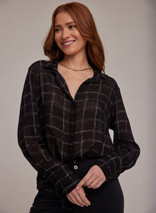 Hidden Placket Button Down | Stippled Plaid Print