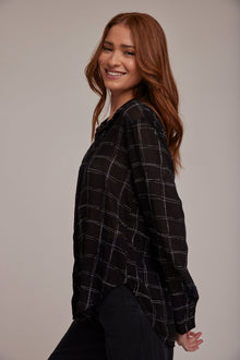 Hidden Placket Button Down | Stippled Plaid Print