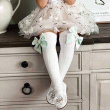 Girl | Emma Linen Bow Socks Eggshell Bow | White x Blue