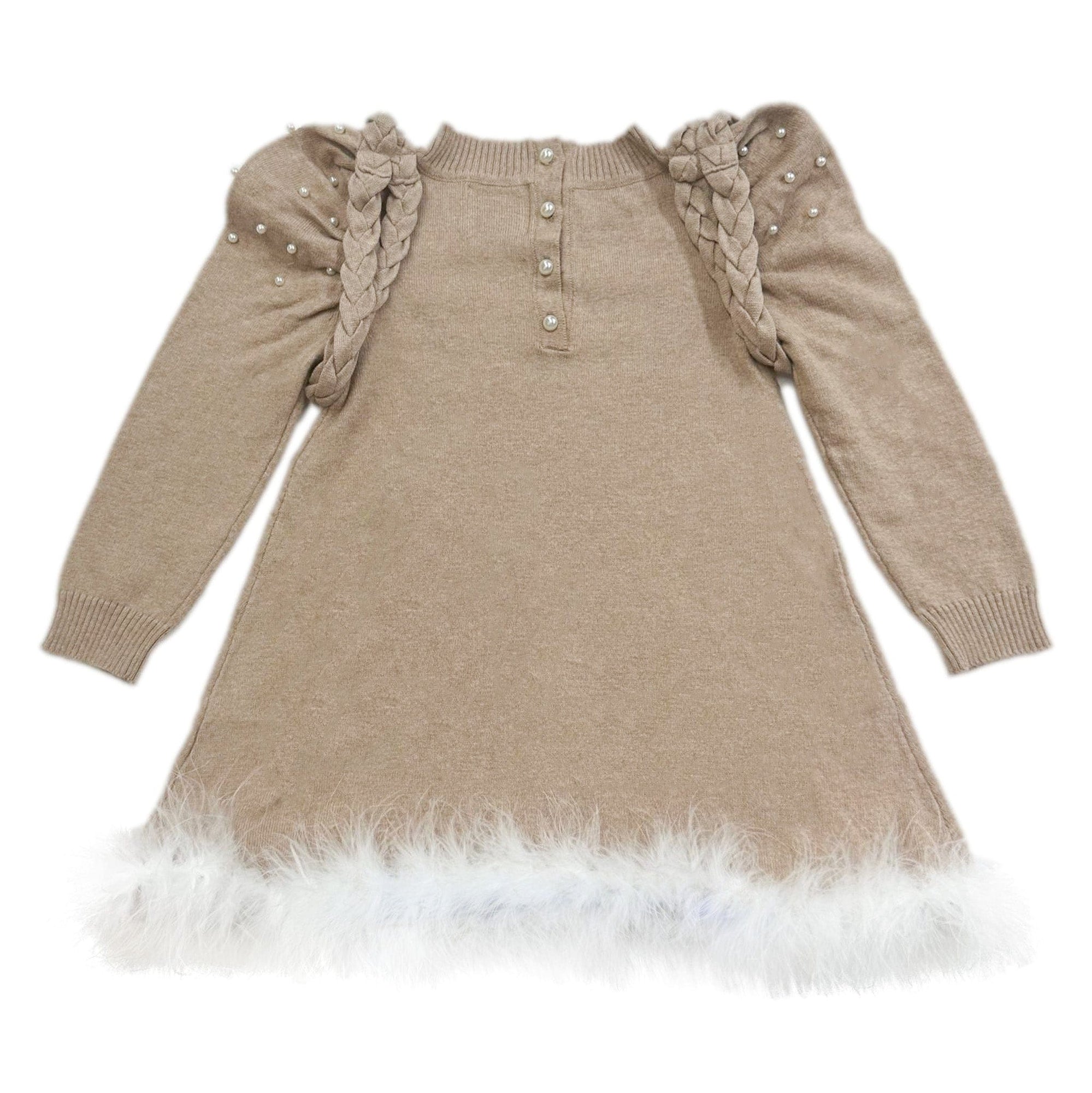 Girl | Anna Knit Dress with Feathered Hem | Beige
