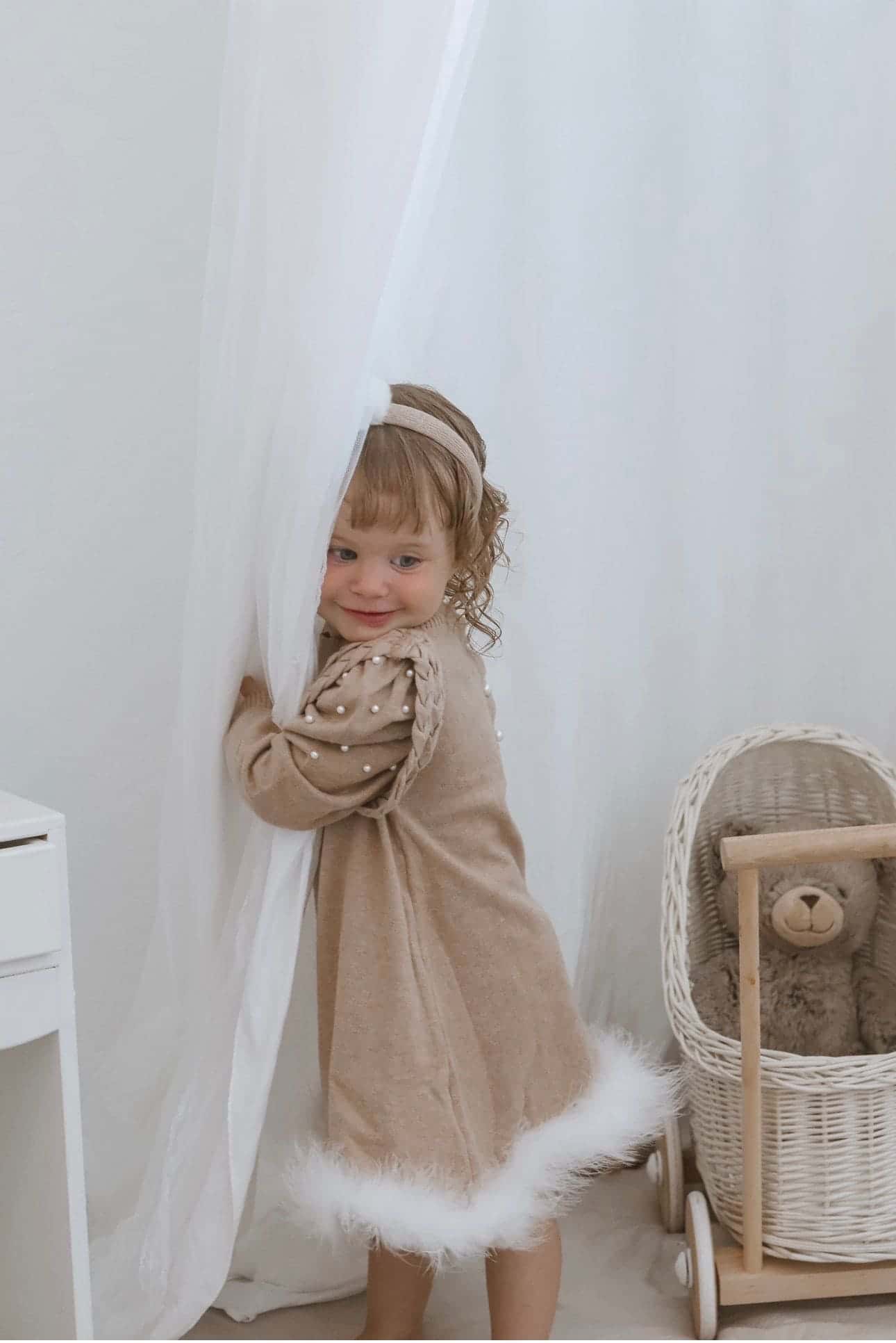Girl | Anna Knit Dress with Feathered Hem | Beige