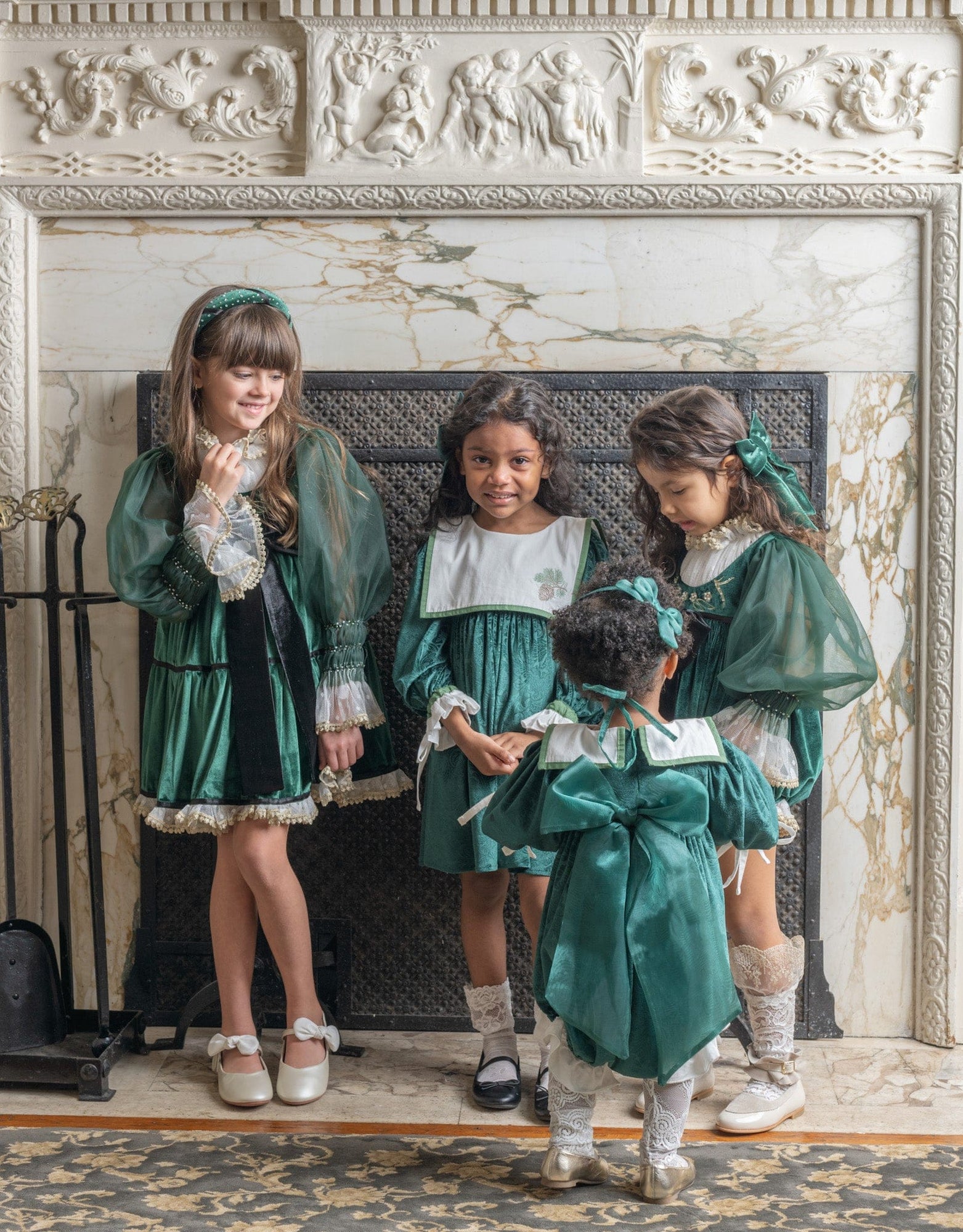 Girl | Everly Damask Velour Dress | Green