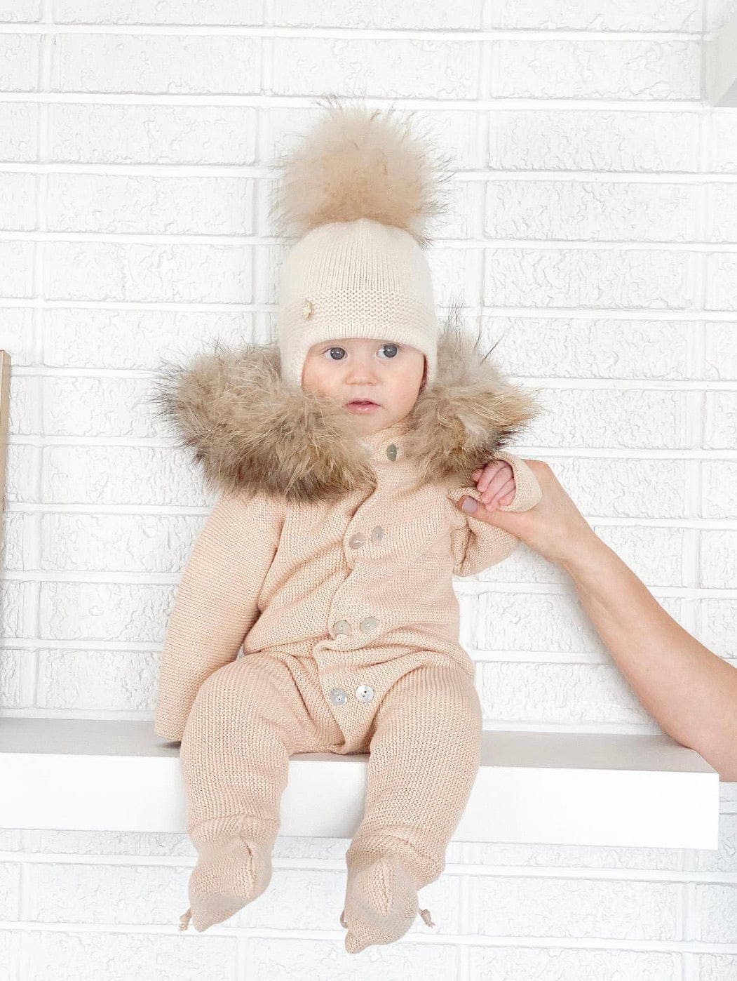Unisex | Cashmere Aviator Pom Hat | Oatmeal