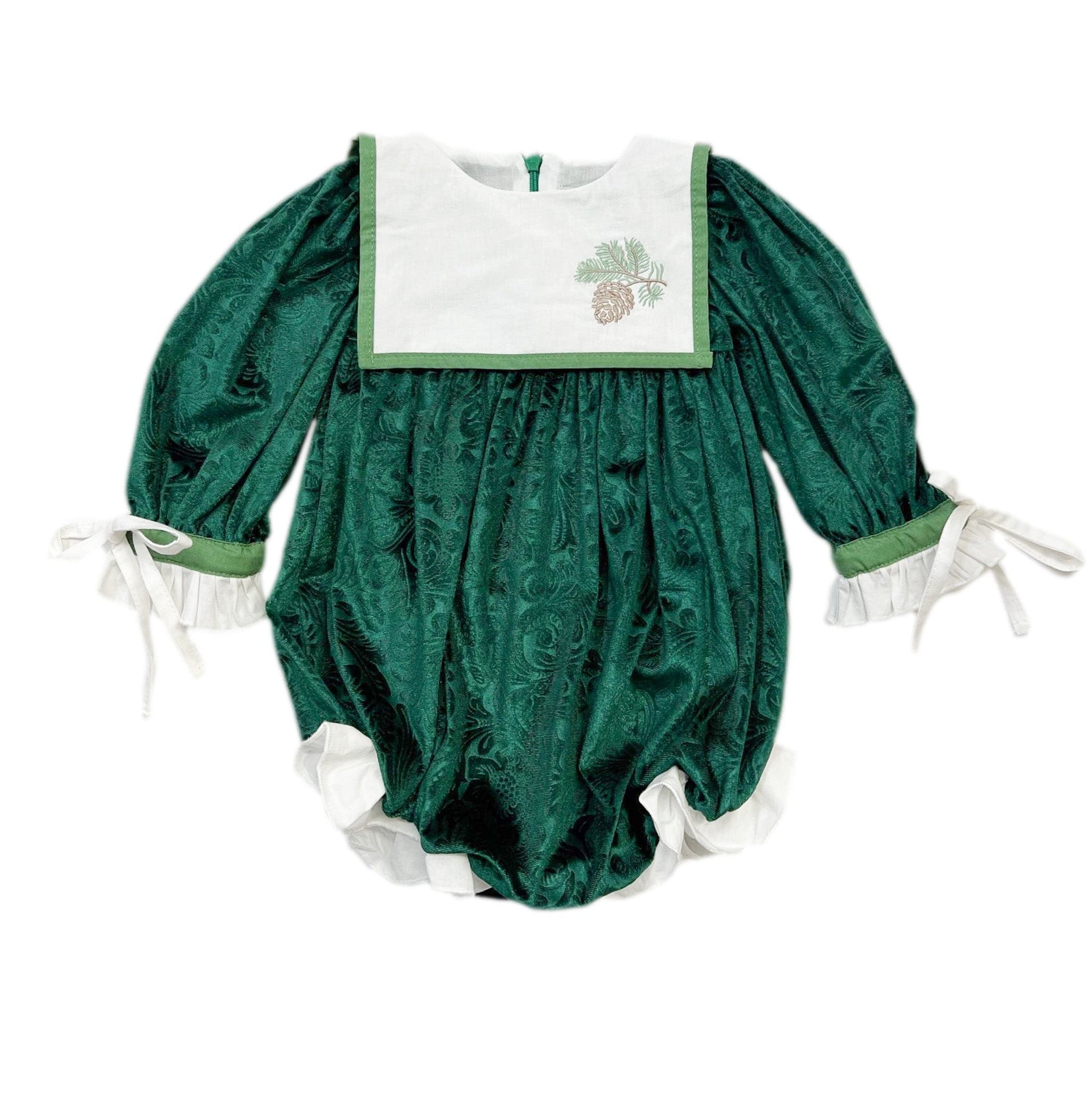 Girl | Everly Damask Velour Romper | Green