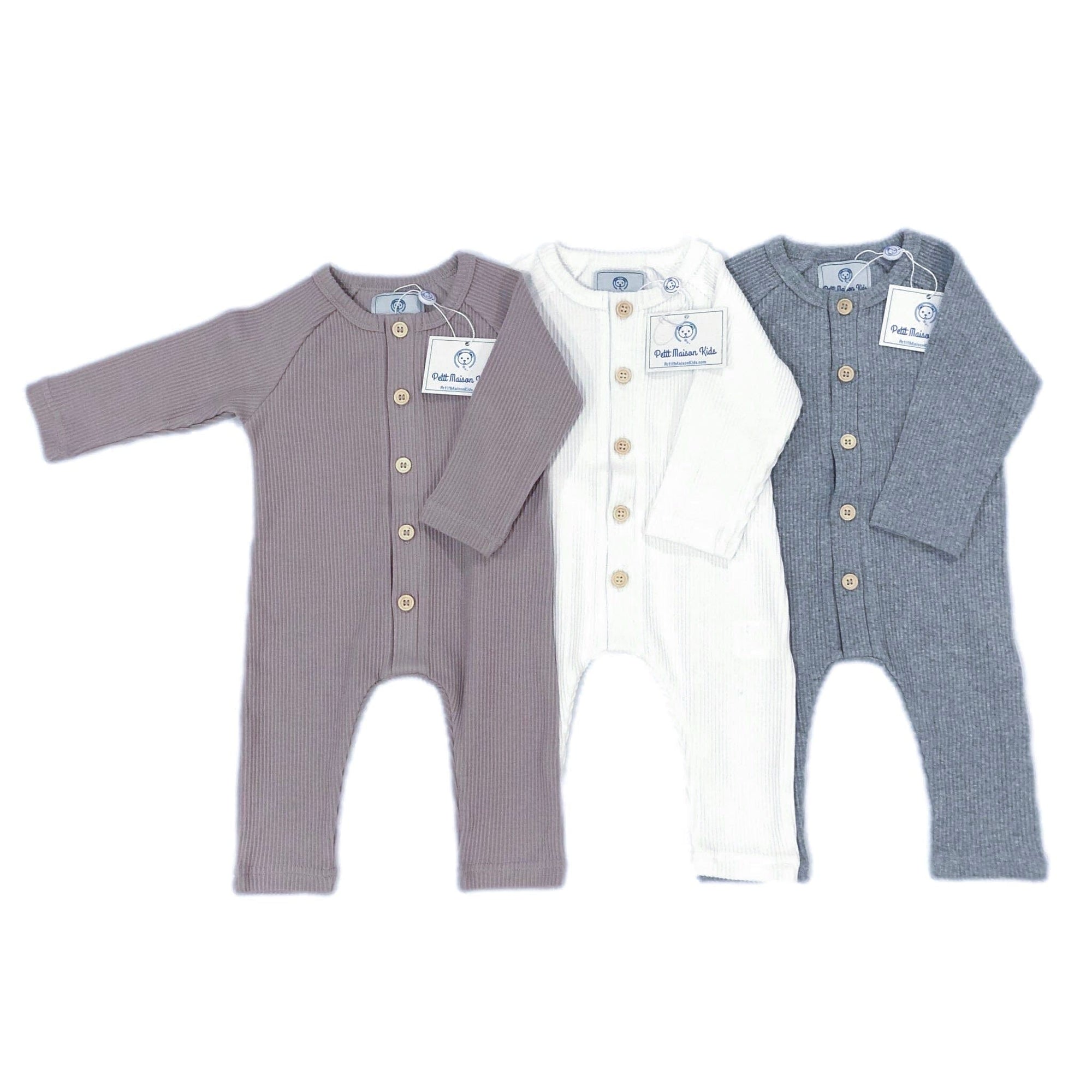 Unisex | Ribbed Cotton Playsuit Grey | Gray