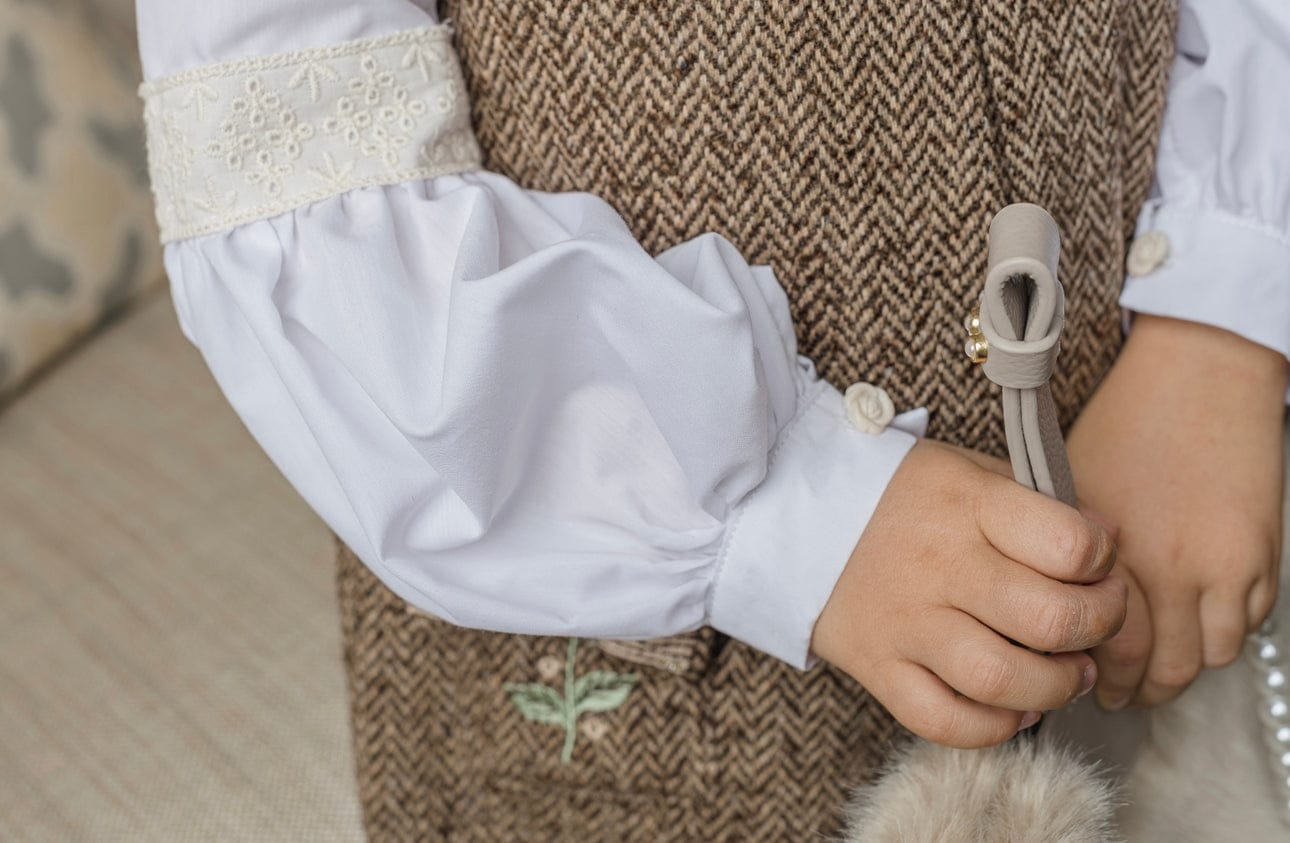 Girl | Herringbone Dress and Blouse Set | Brown x White