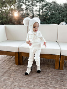 Unisex | Honeycomb Cream Cashmere Bonnet | Ivory