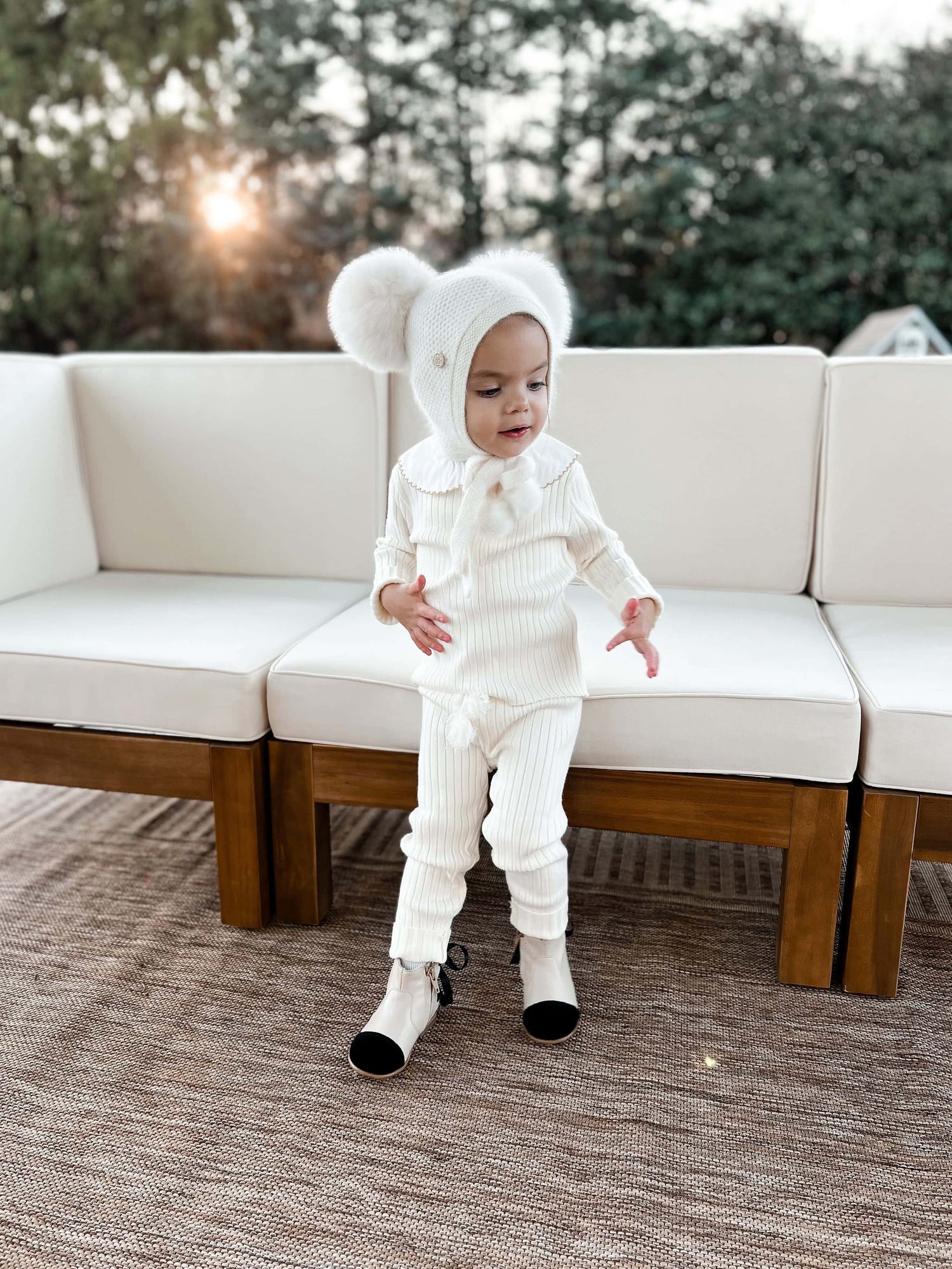 Unisex | Honeycomb Cream Cashmere Bonnet | Ivory